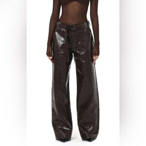 Naked Wardrobe Chocolate Brown Crocodile wide leg pant